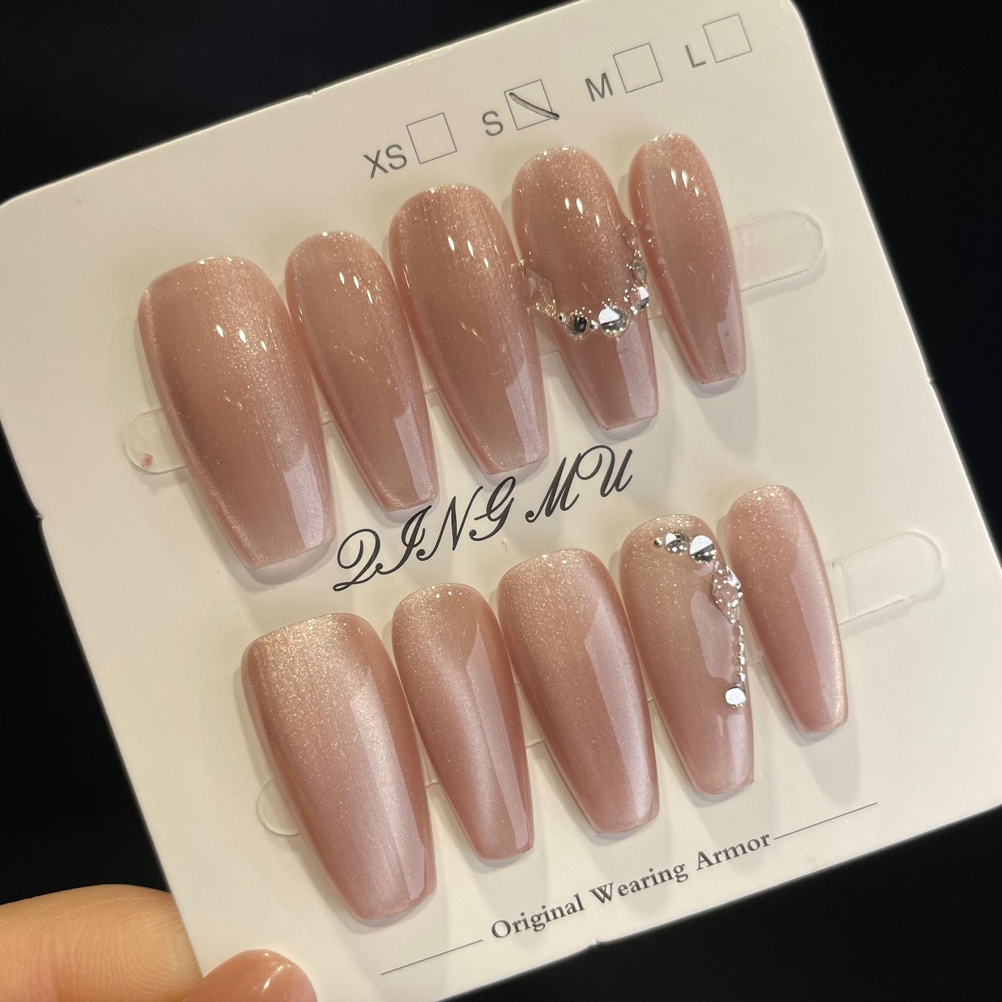 Handmade Press On Nails Long Coffin Simple pink-QingM