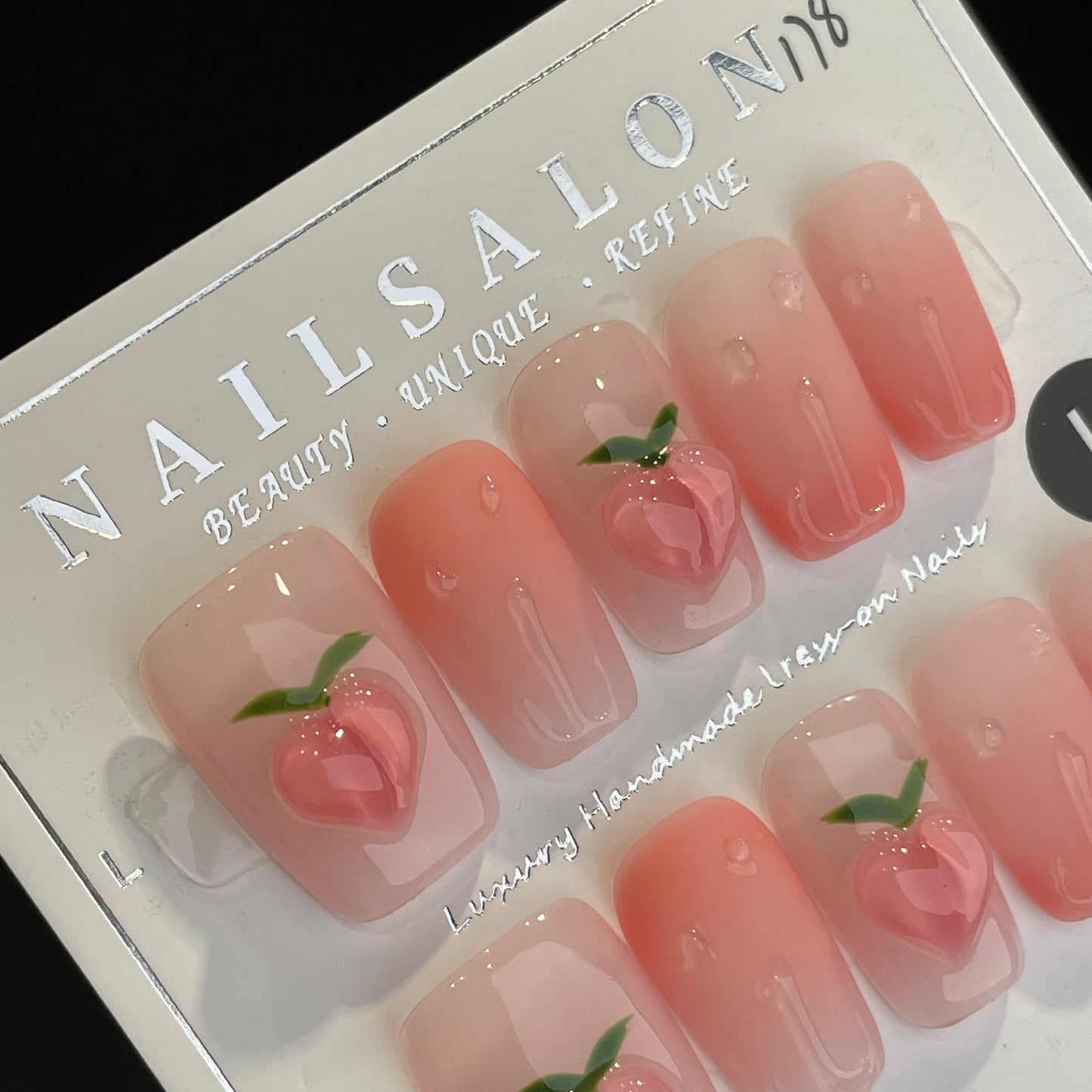 Handmade Press On Nails Medium Coffin Delicious peach