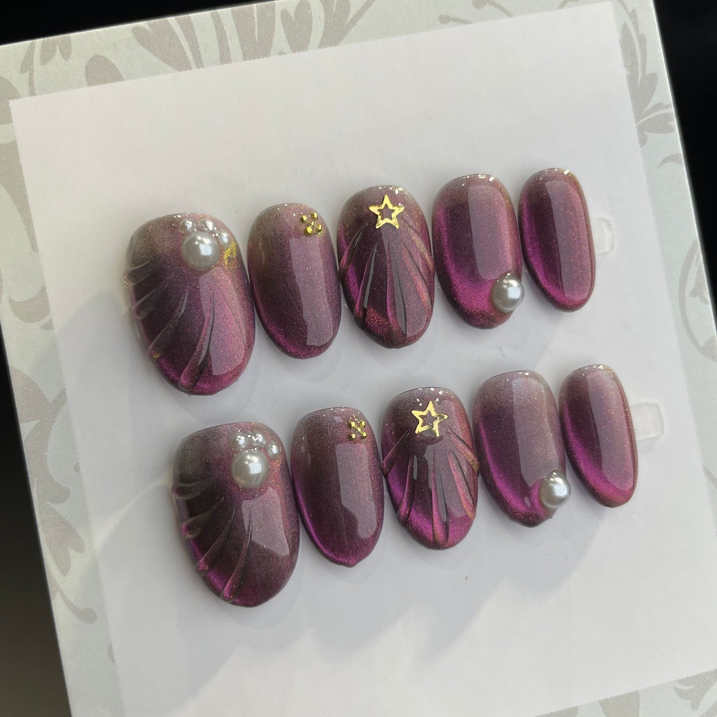 Handmade Press On Nails Short Oval Purple shell