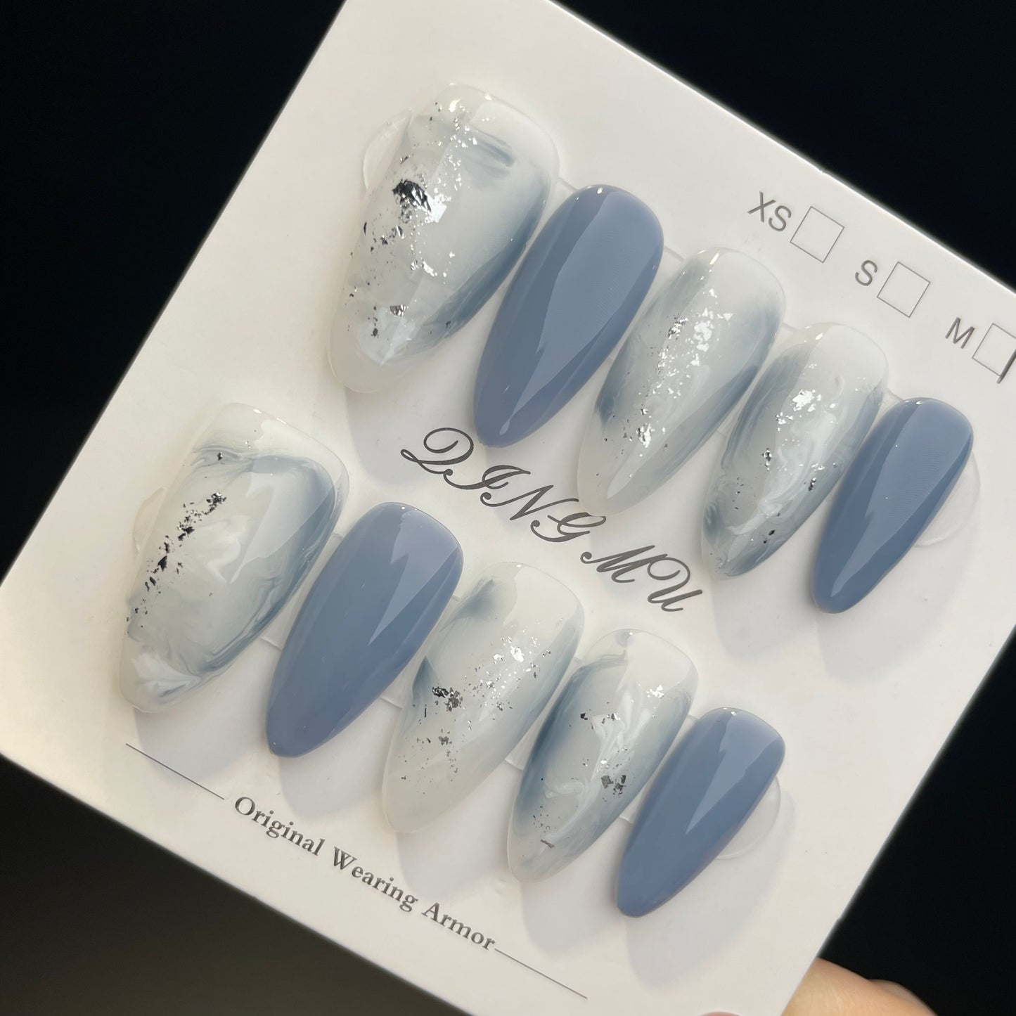 Handmade Press On Nails Medium Almond Blue sky and white clouds-QingM