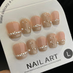 Handmade Press On Nails Short Coffin Small pearl French