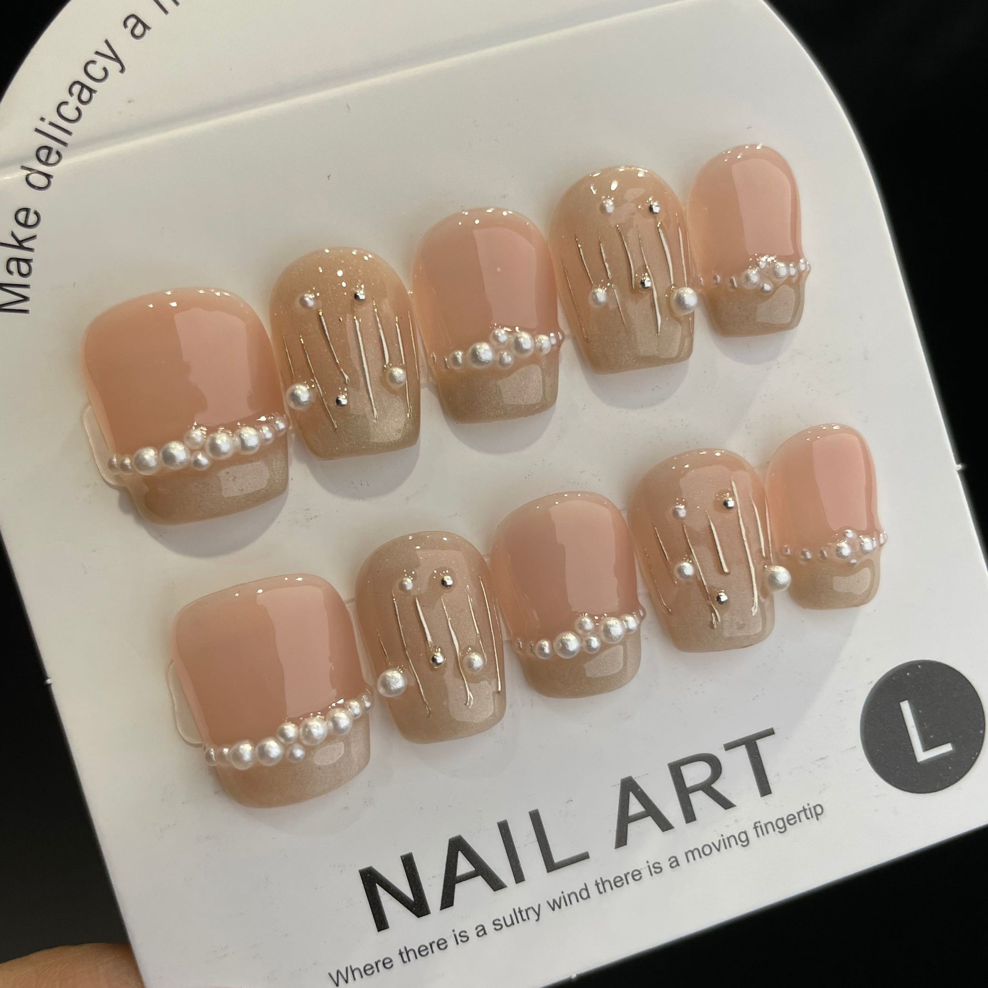 Handmade Press On Nails Short Coffin Small pearl French