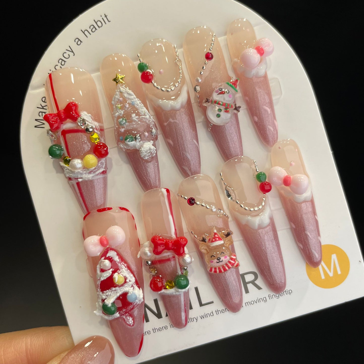 Handmade Press On Nails Extra-Long Stiletto Merry Christmas