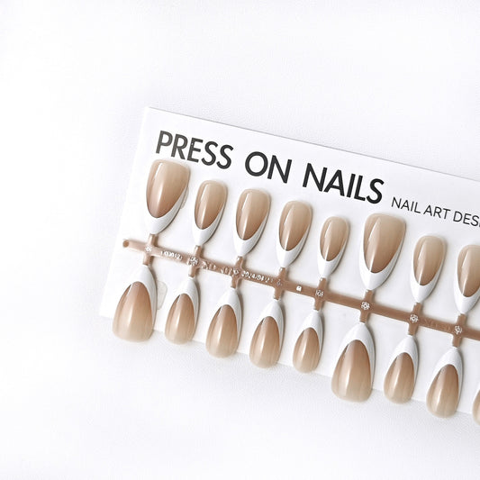 Almond French press on nails long strip 30pcs JL-White