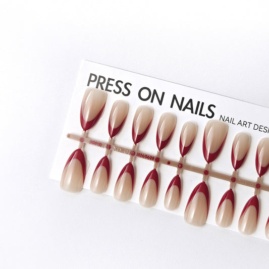 Almond French press on nails long strip 30pcs JL-Red