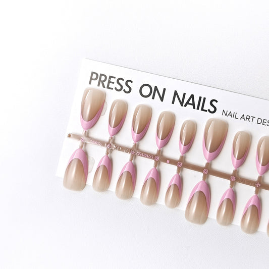 Almond French press on nails long strip 30pcs JL-Pink