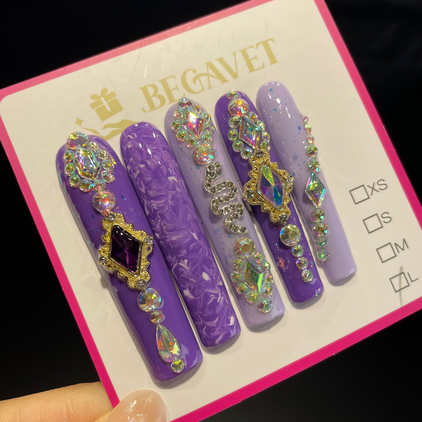 Handmade Press On Nails Extra-Long Coffin Royal purple