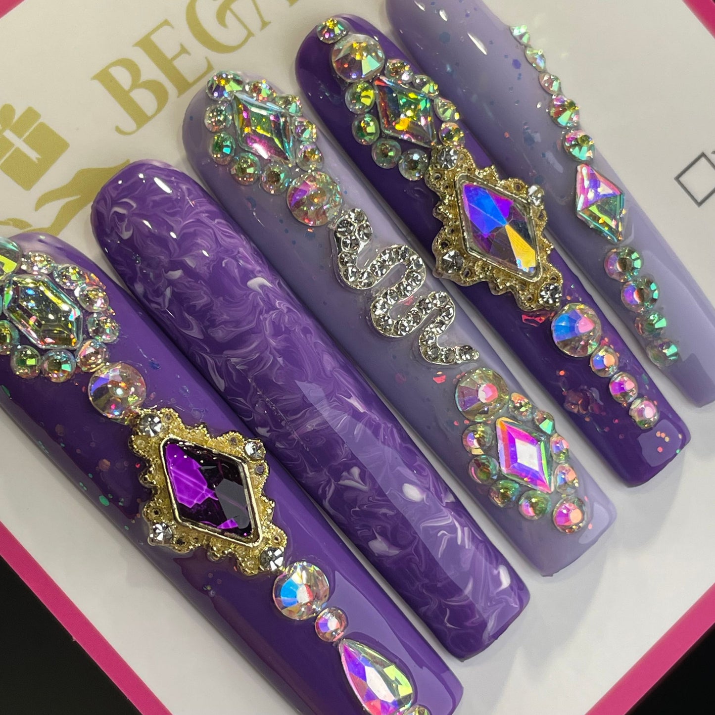 Handmade Press On Nails Extra-Long Coffin Royal purple