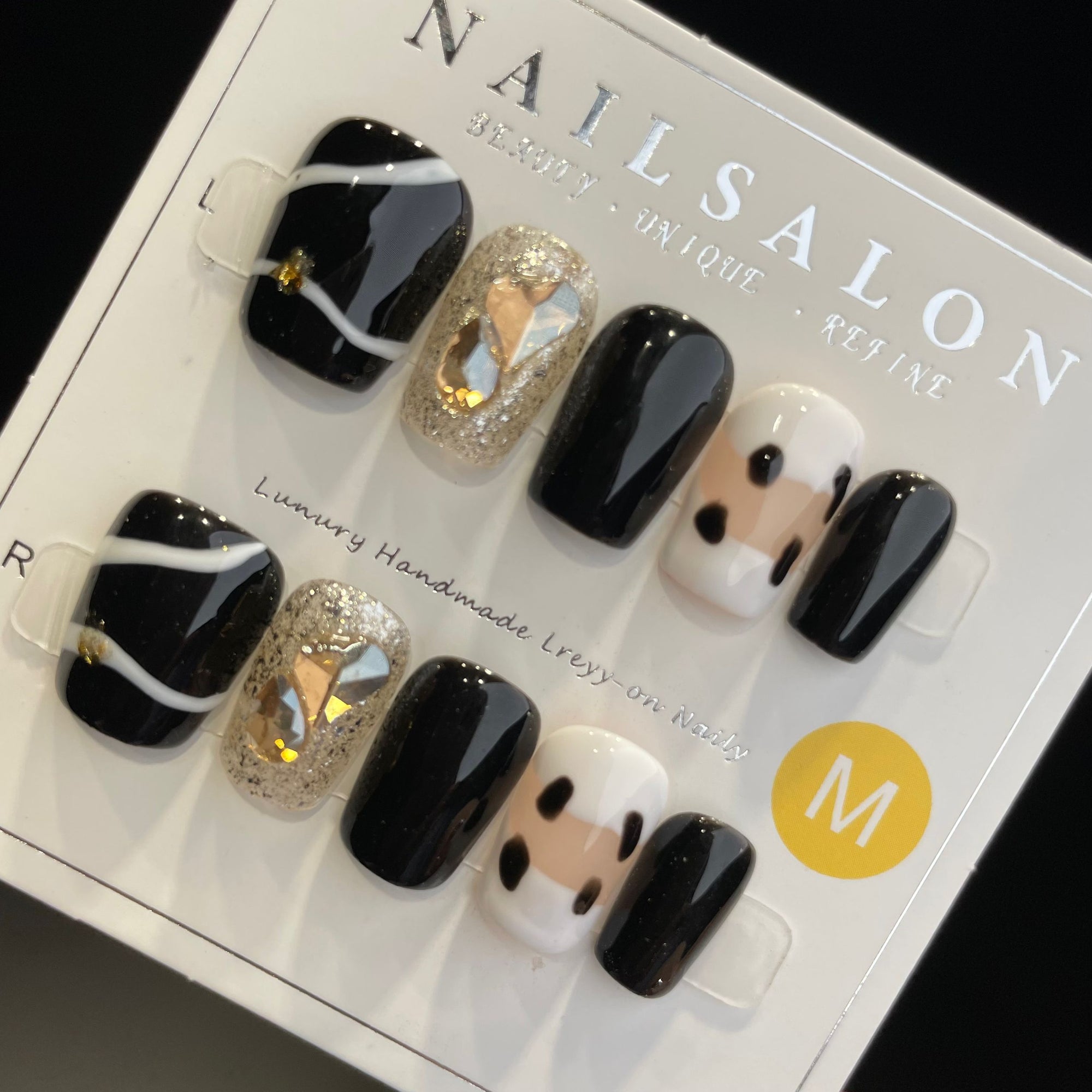Handmade Press On Nails Short Coffin Creative black and white
