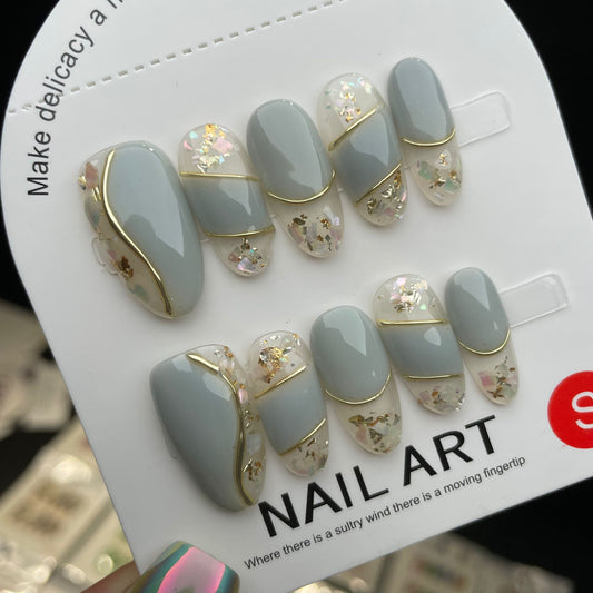 Handmade Press On Nails Short Oval Fenglin Evening