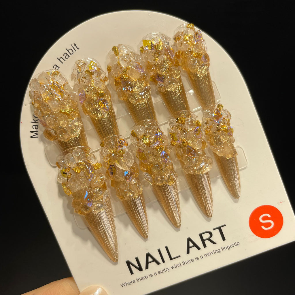 Handmade Press On Nails Long Stiletto Mirror Monster