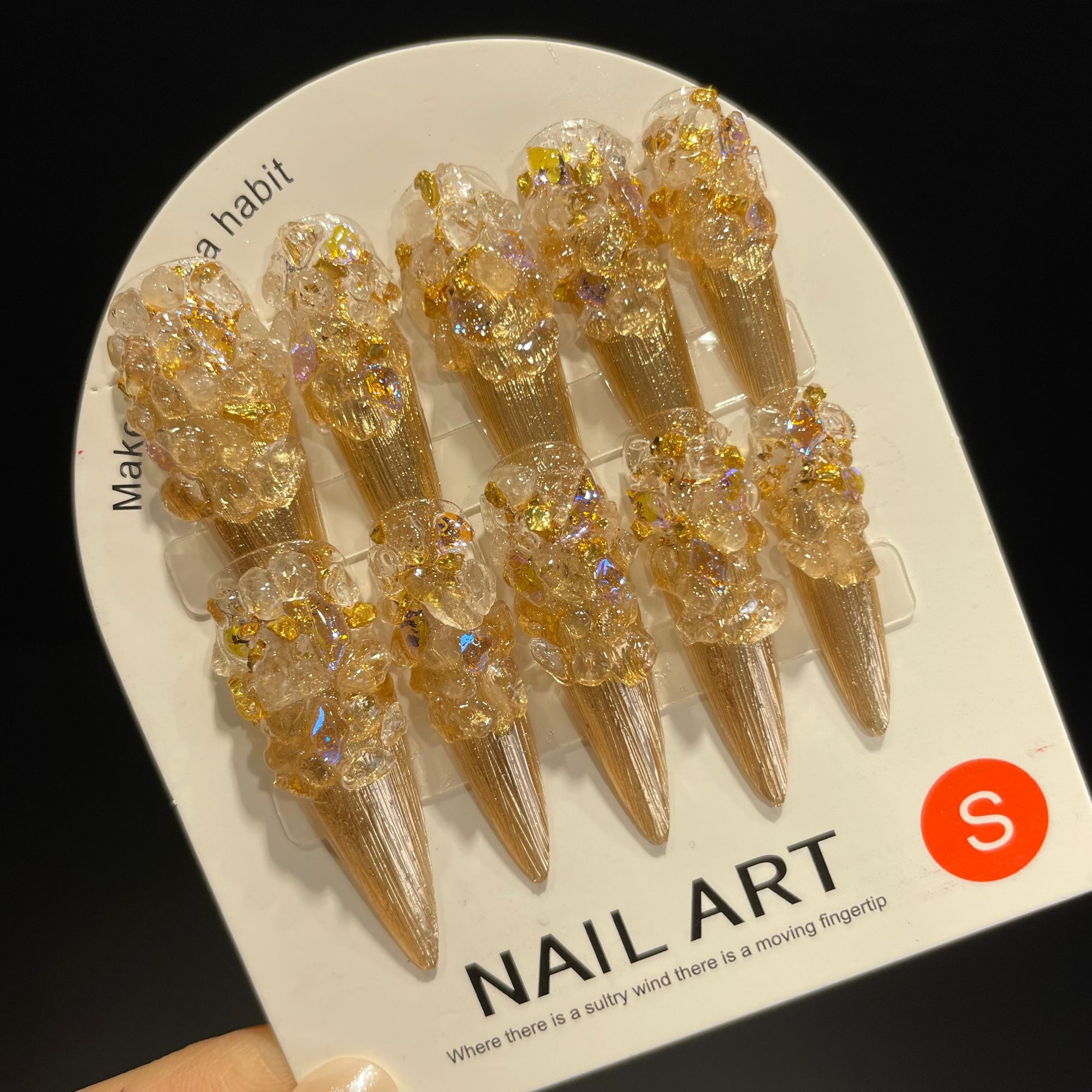 Handmade Press On Nails Long Stiletto Mirror Monster