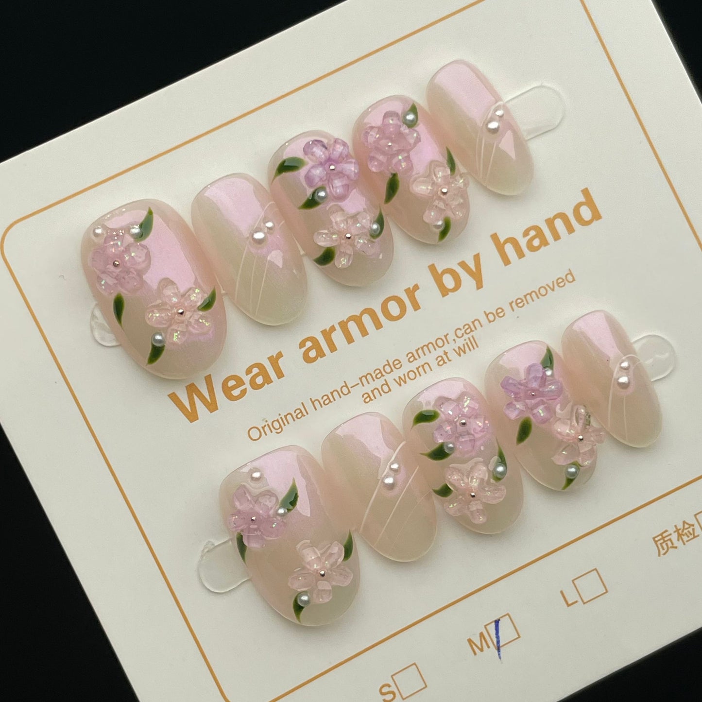 Handmade Press On Nails Short Oval Spring peach