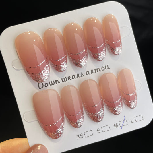 Handmade Press On Nails Medium Almond Flash drawing-XiXX