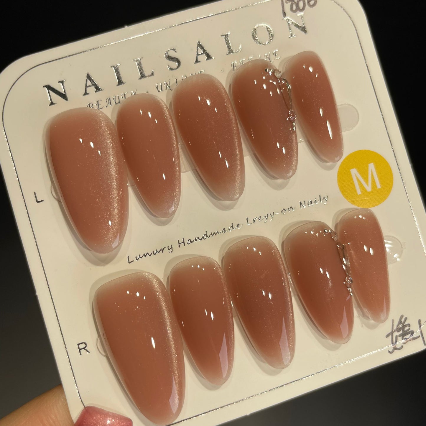 Handmade Press On Nails Long Almond Naked pink