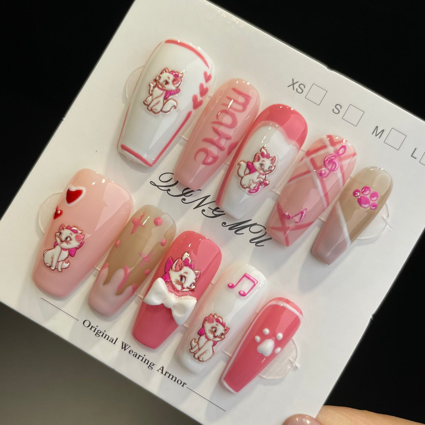 Handmade Press On Nails Long Coffin Pink Hello Kitty