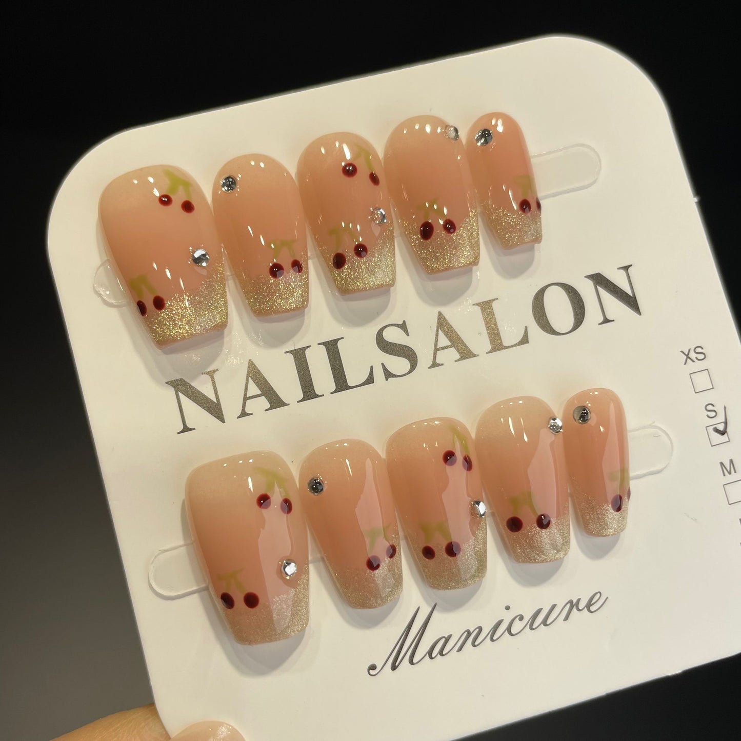 Handmade Press On Nails Medium Coffin French cherry