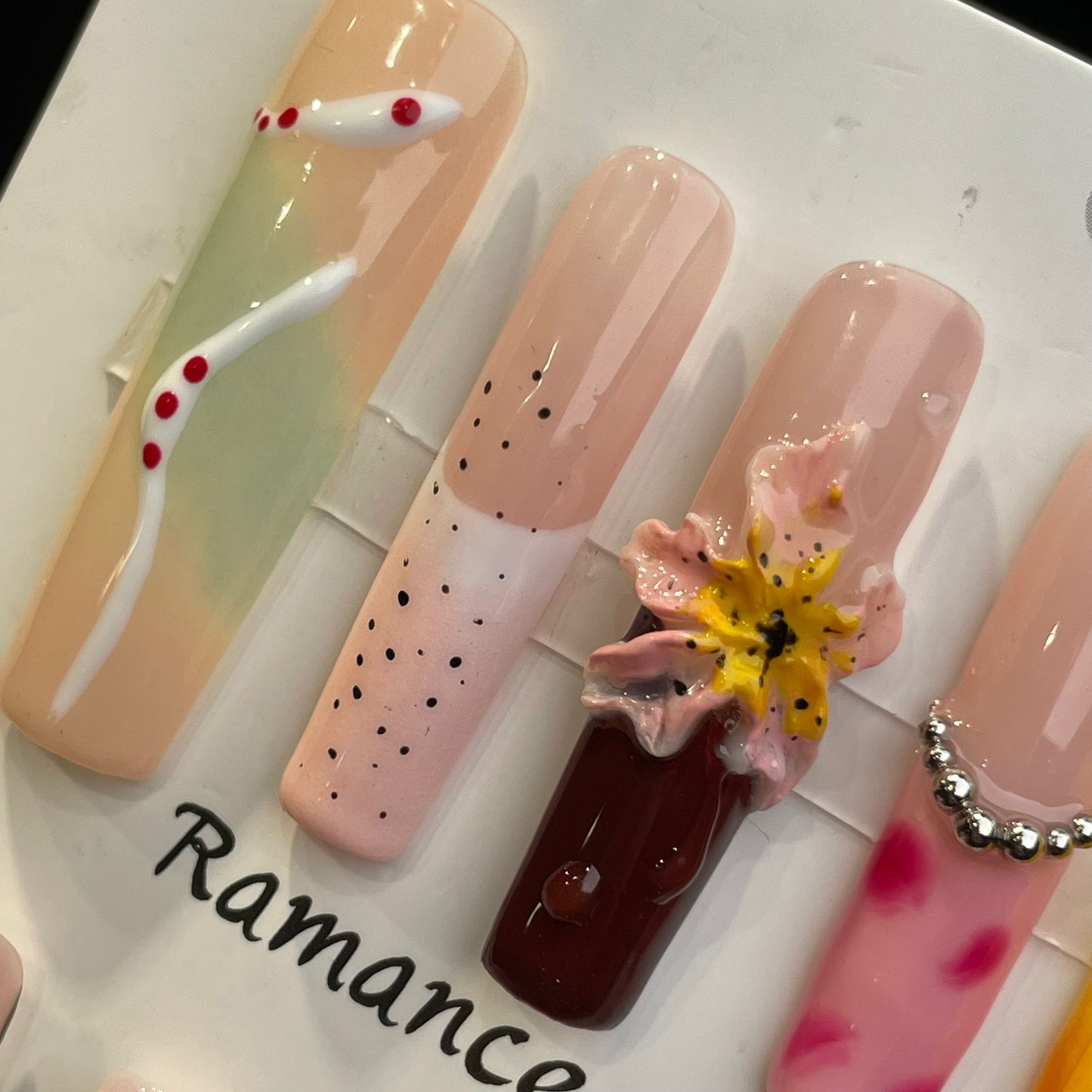 Handmade Press On Nails Extra-Long Ice water lilies