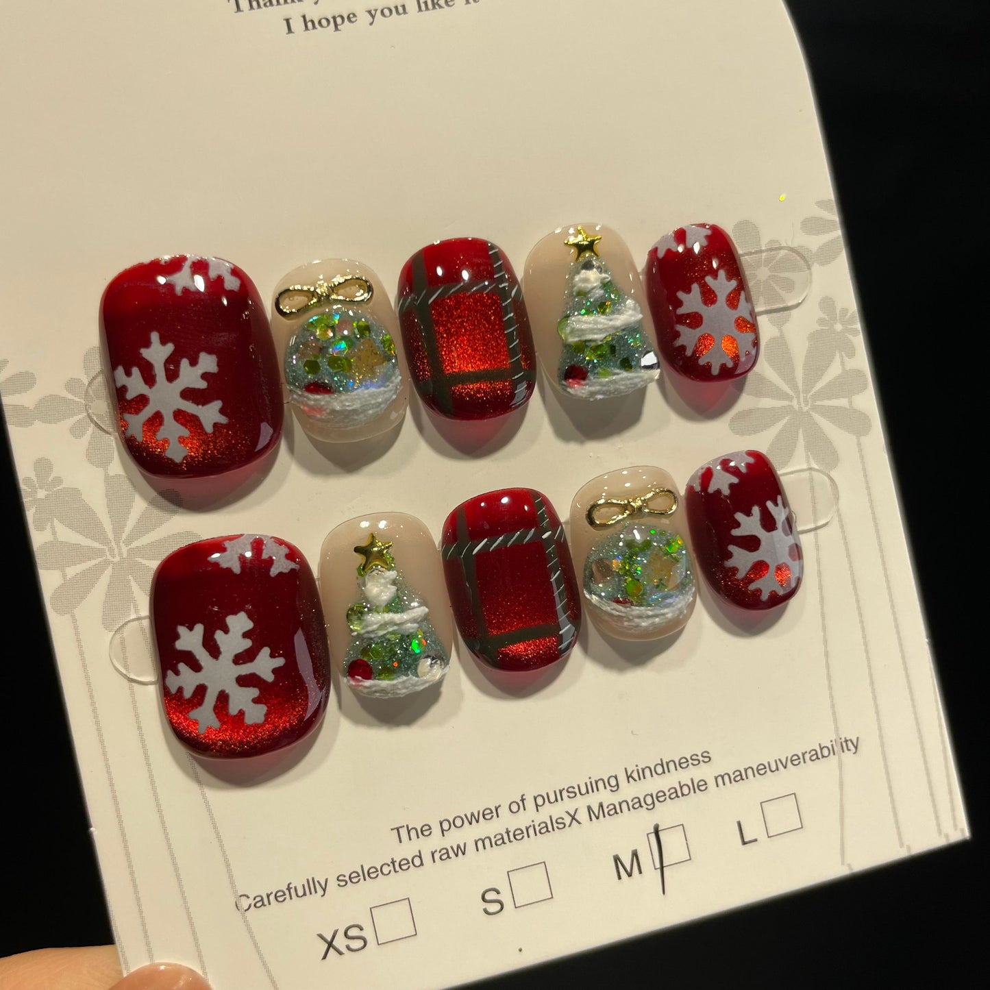 Handmade Press On Nails Short Square Christmas snowflake