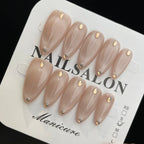 Handmade Press On Nails Long Almond Cat eye minimalist stripes-YiH