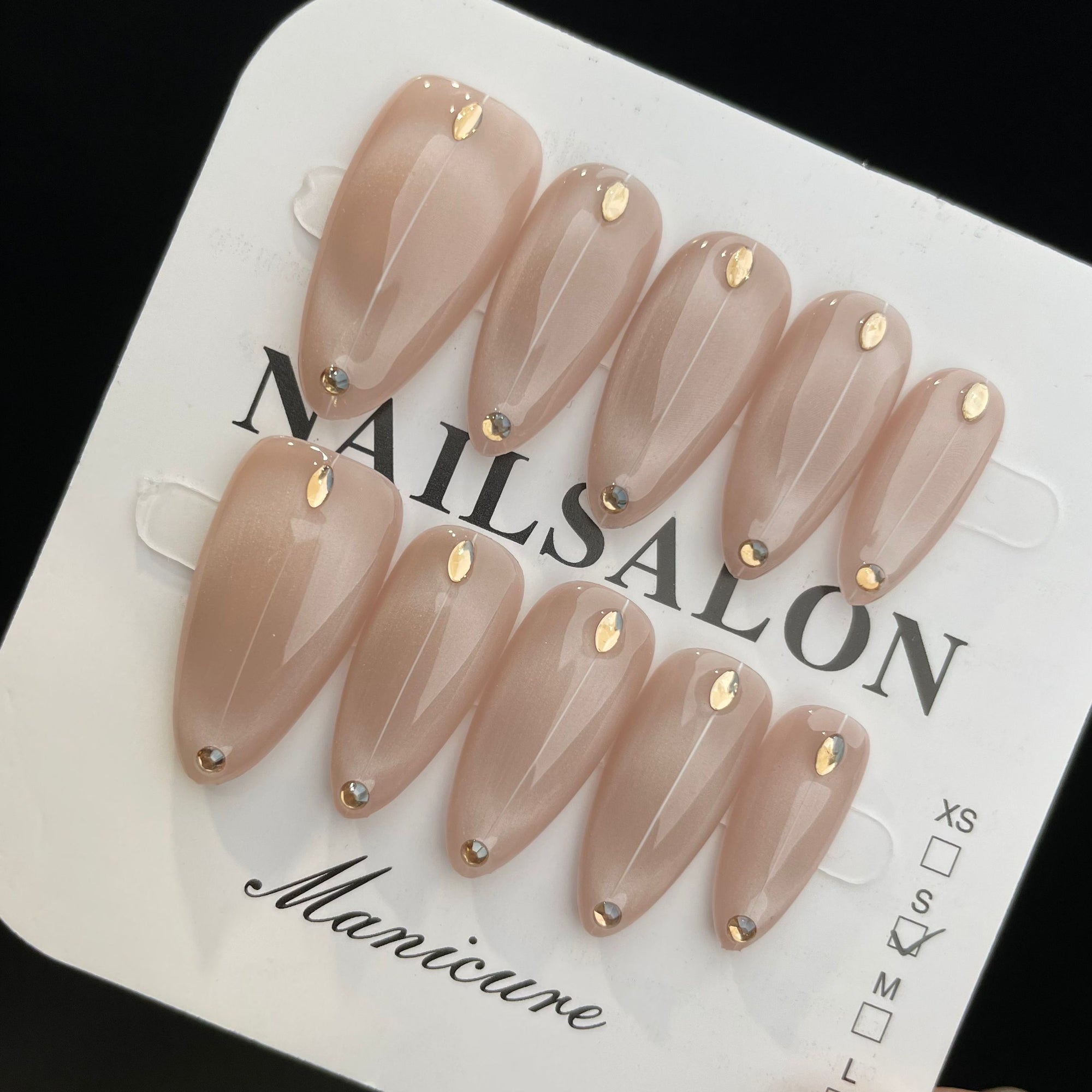 Handmade Press On Nails Long Almond Cat eye minimalist stripes-YiH