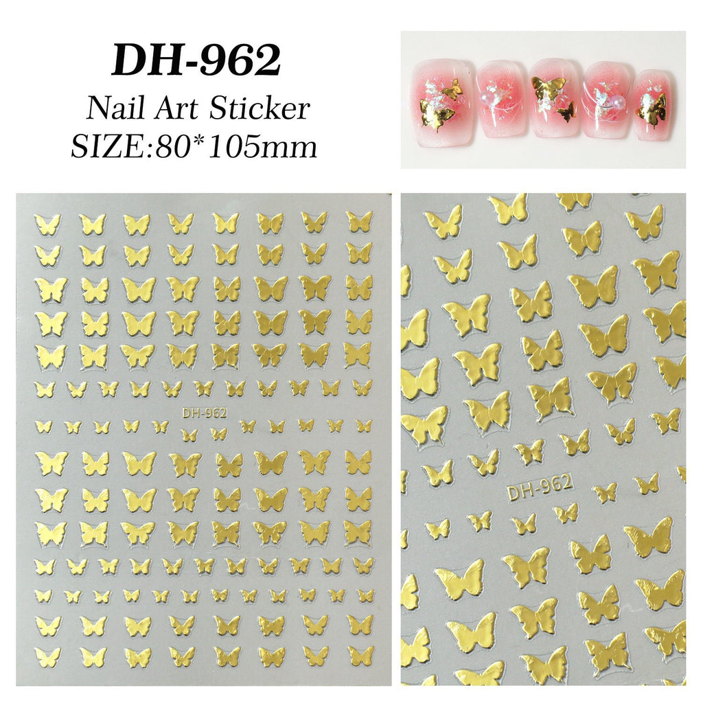 7pcs Gold Foil Butterfly Nail Stickers