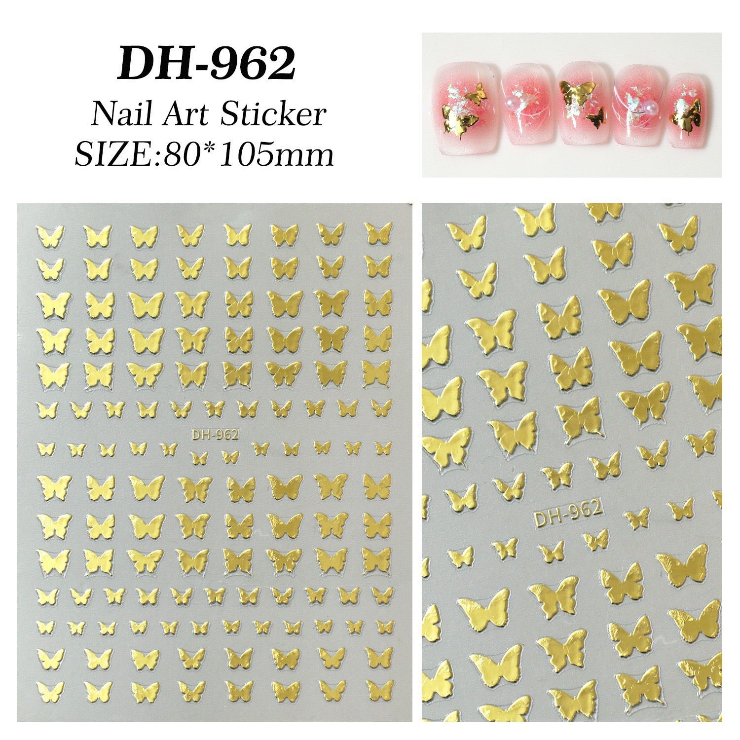 7pcs Gold Foil Butterfly Nail Stickers