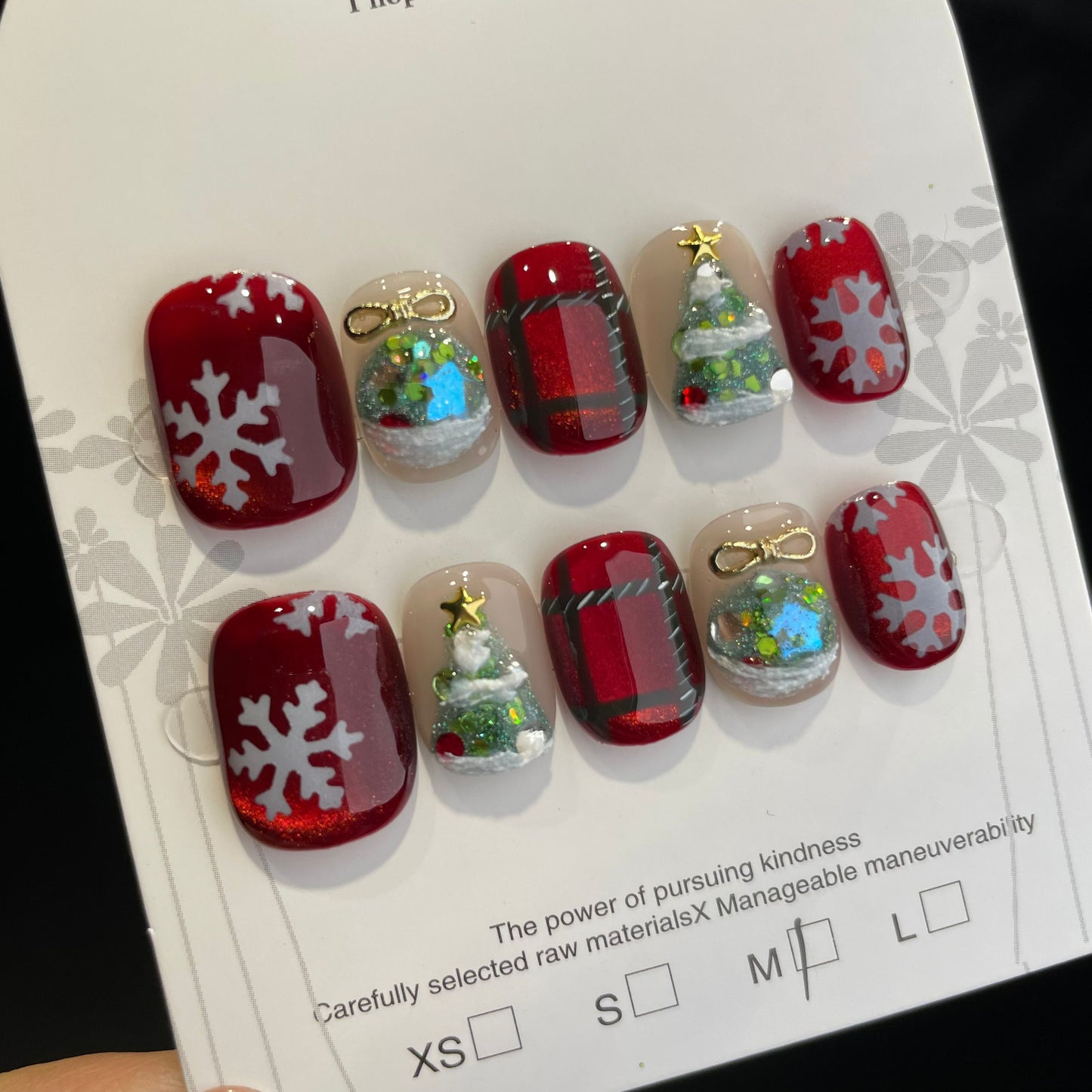 Handmade Press On Nails Short Square Christmas snowflake