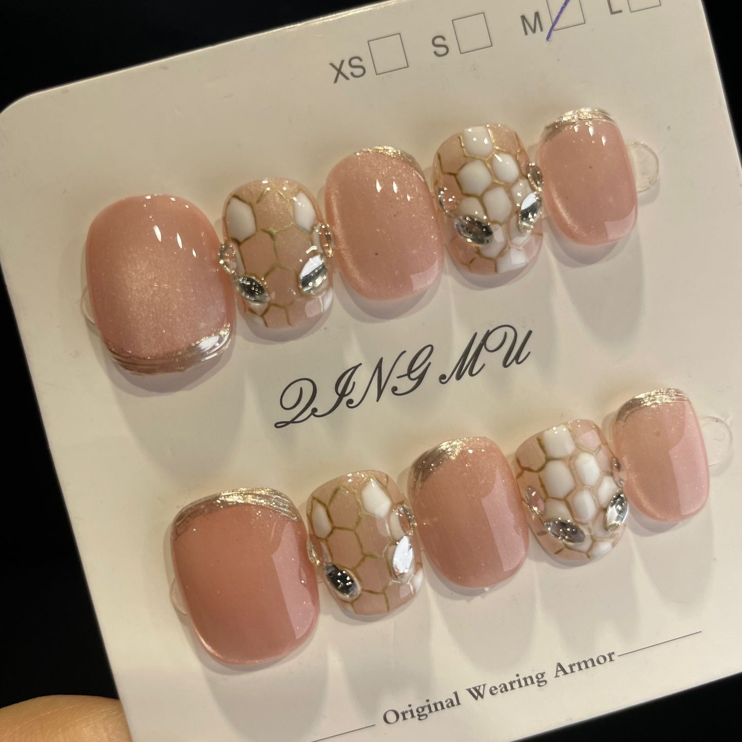 Handmade Press On Nails Short Square Pink Medusa-QingM