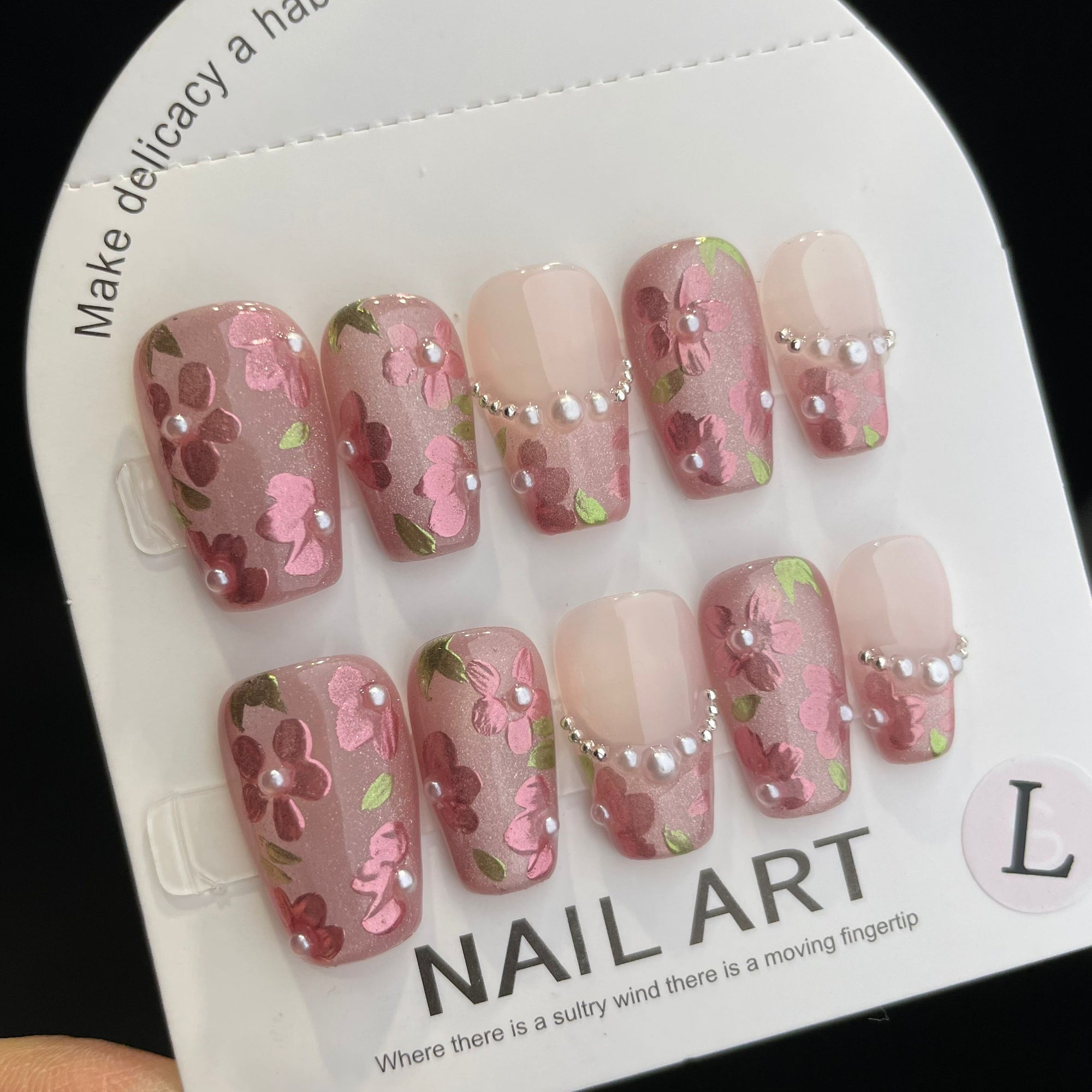Handmade Press On Nails Long Coffin Blossoms-YiH