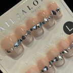 Handmade Press On Nails Short Coffin Blue tears