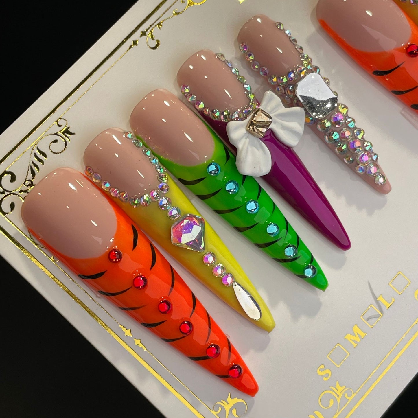 Handmade Press On Nails Extra-Long Stiletto Colorful fingertip