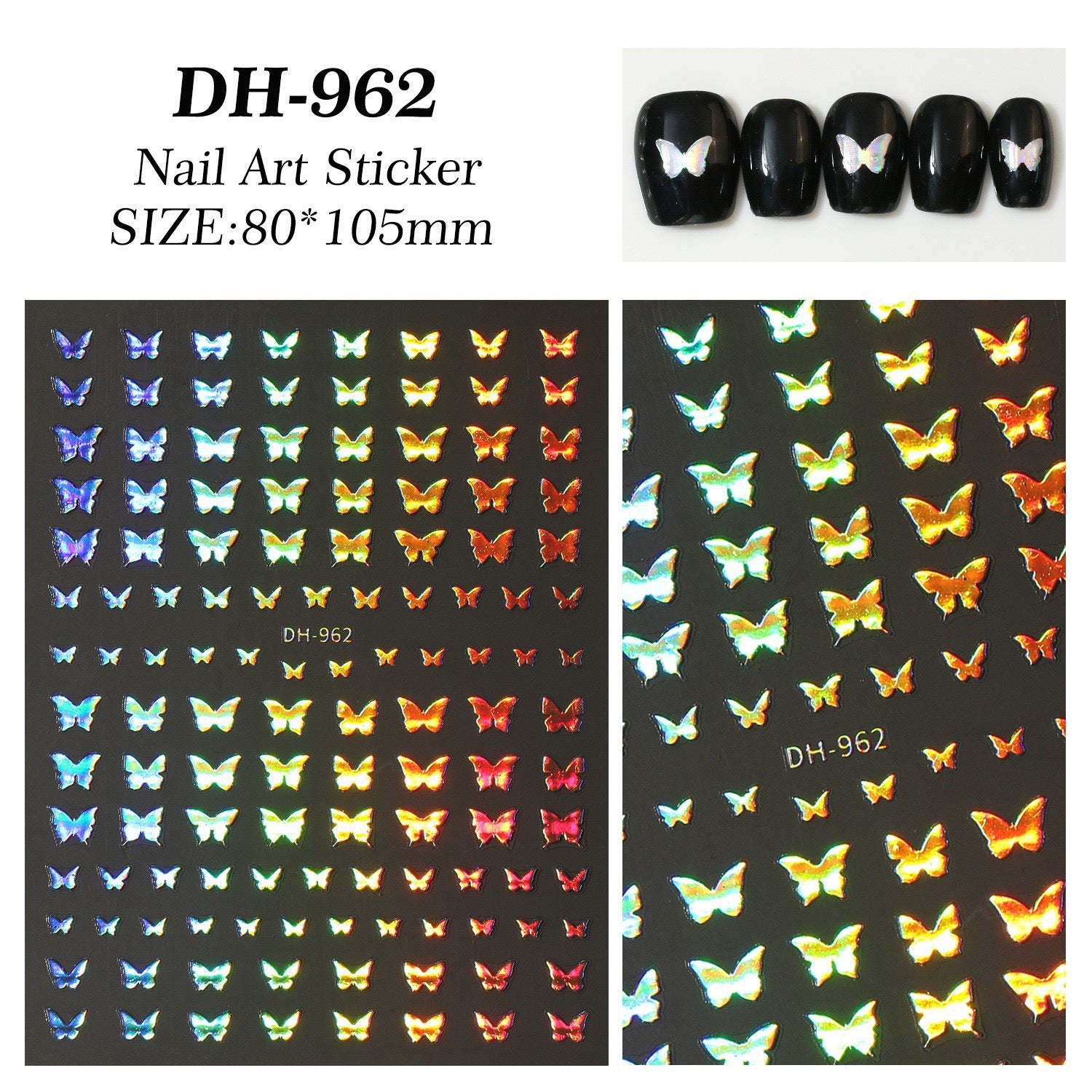 7pcs Gold Foil Butterfly Nail Stickers