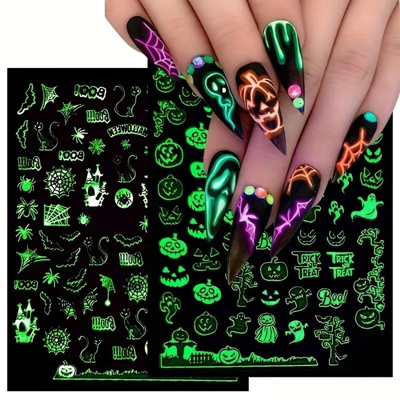 9pcs  Glow-in-the-Dark Halloween Nail Stickers