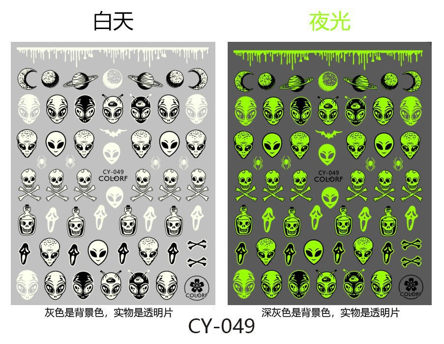 9pcs  Glow-in-the-Dark Halloween Nail Stickers