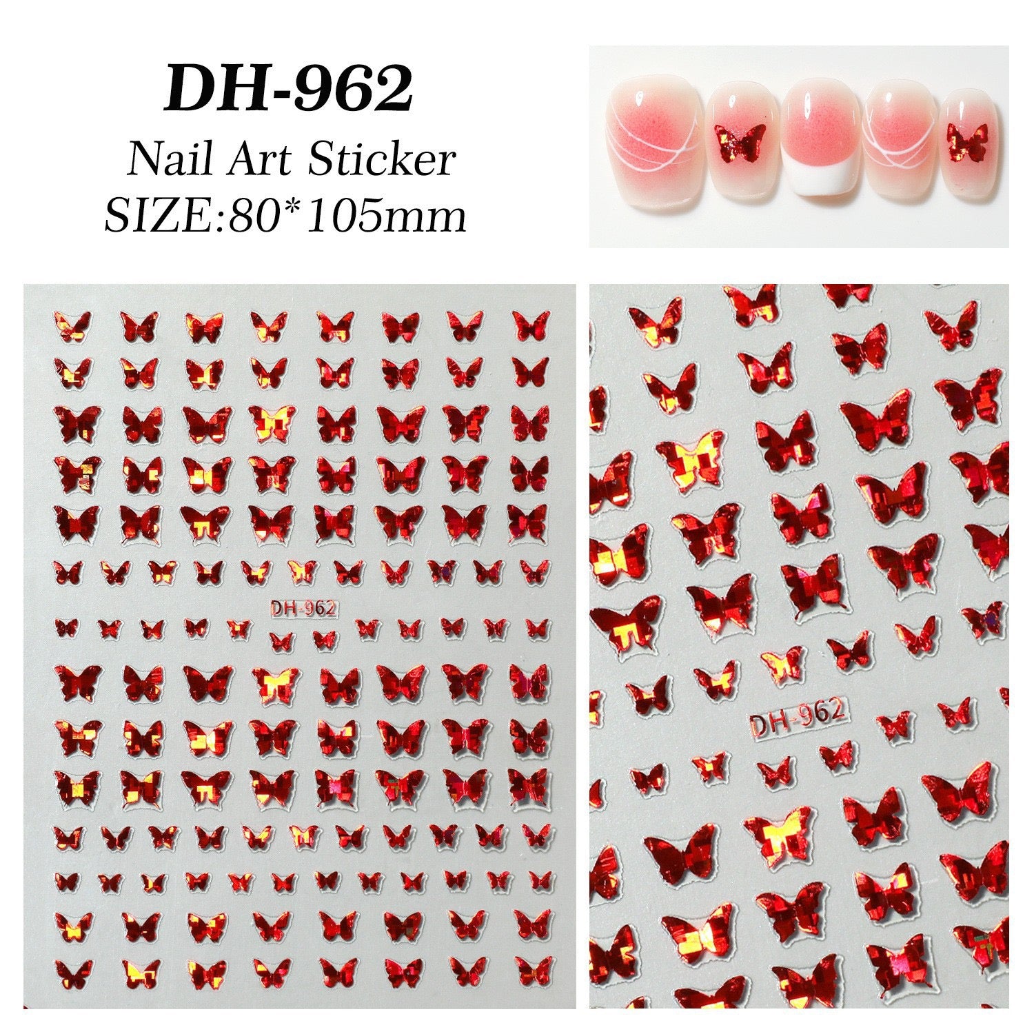 7pcs Gold Foil Butterfly Nail Stickers