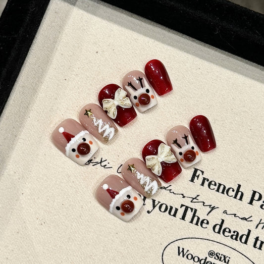 Handmade Press On Nails Short Coffin The Christmas bells ring