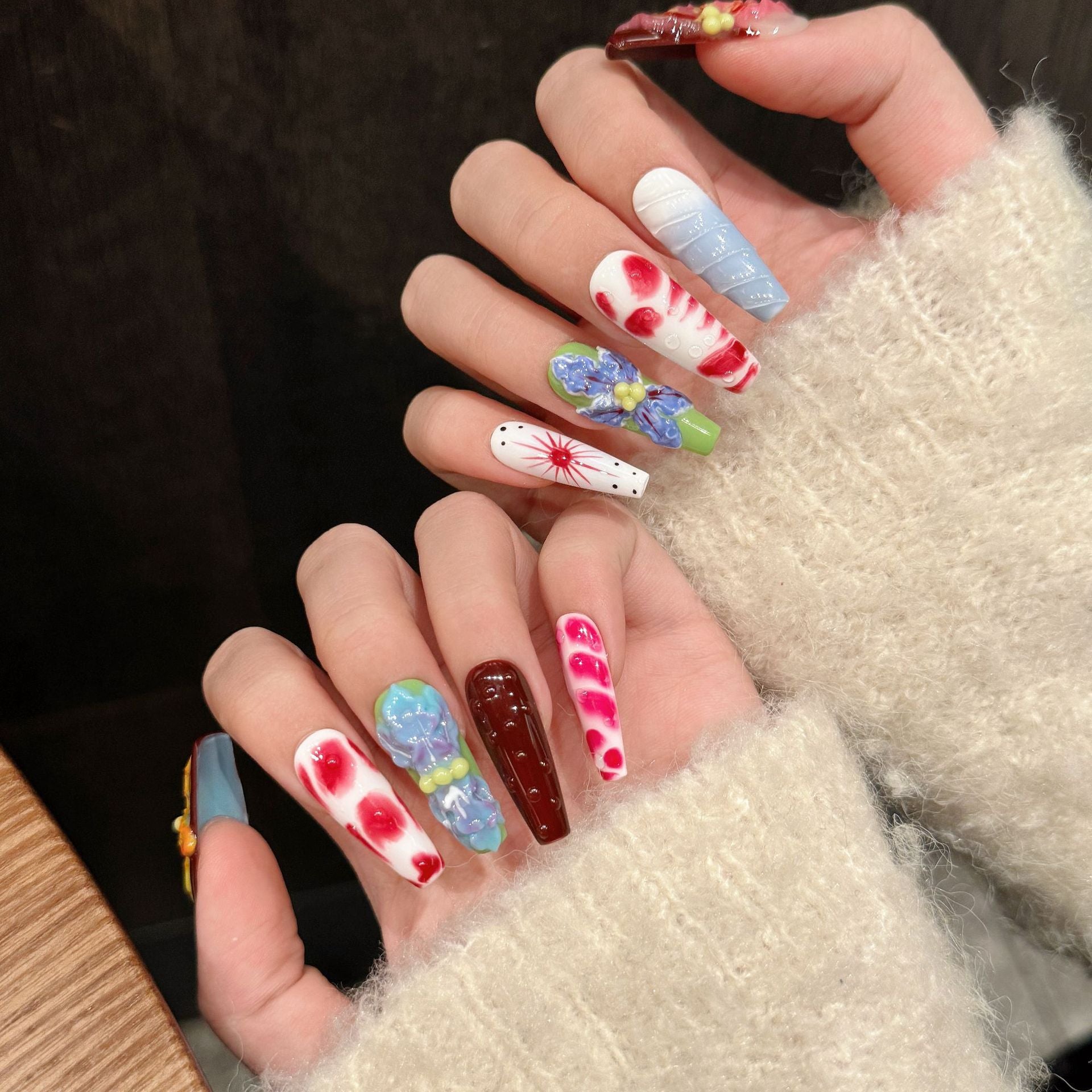 Handmade Press On Nails Long Coffin Summer story