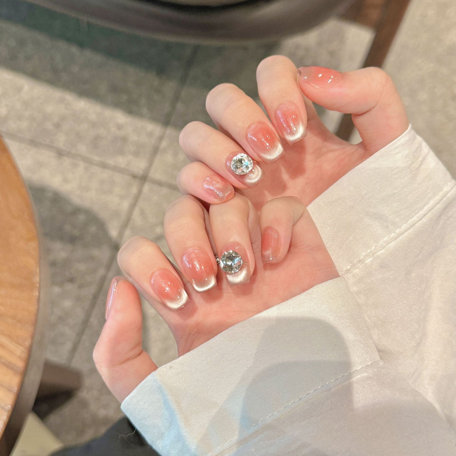 Handmade Press On Nails Short Coffin Peach jelly