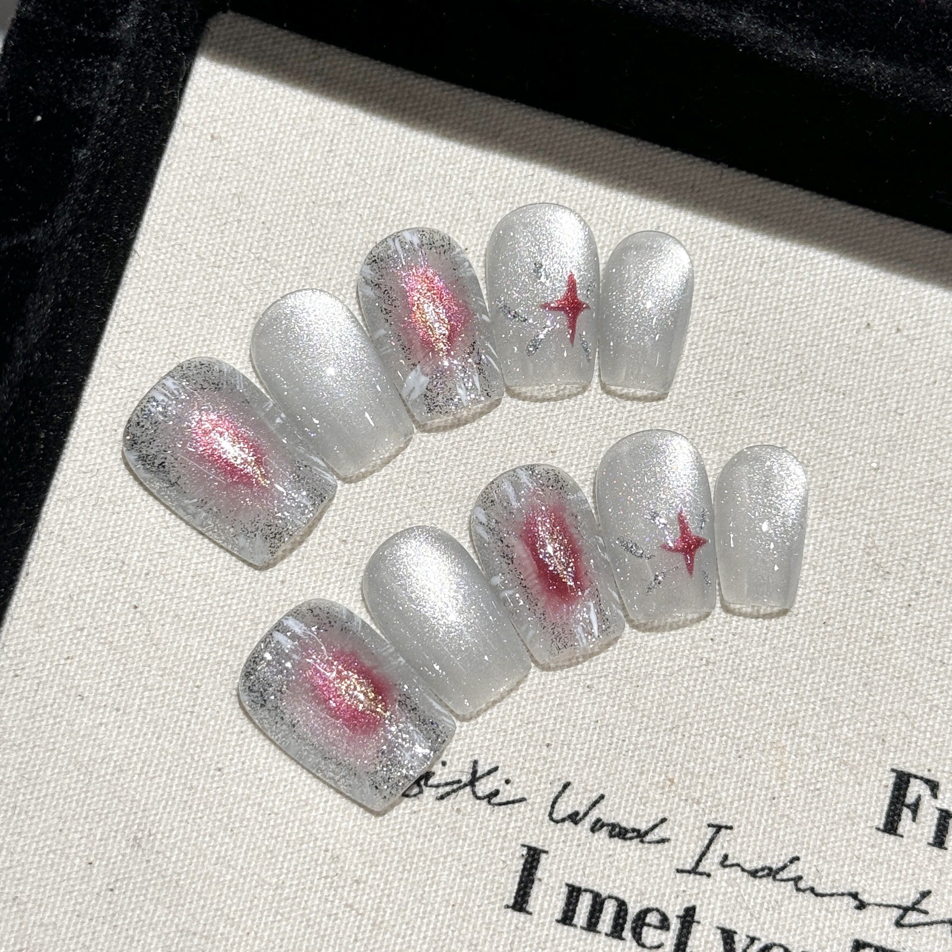 Handmade Press On Nails Short Coffin The moon enters the starry sea
