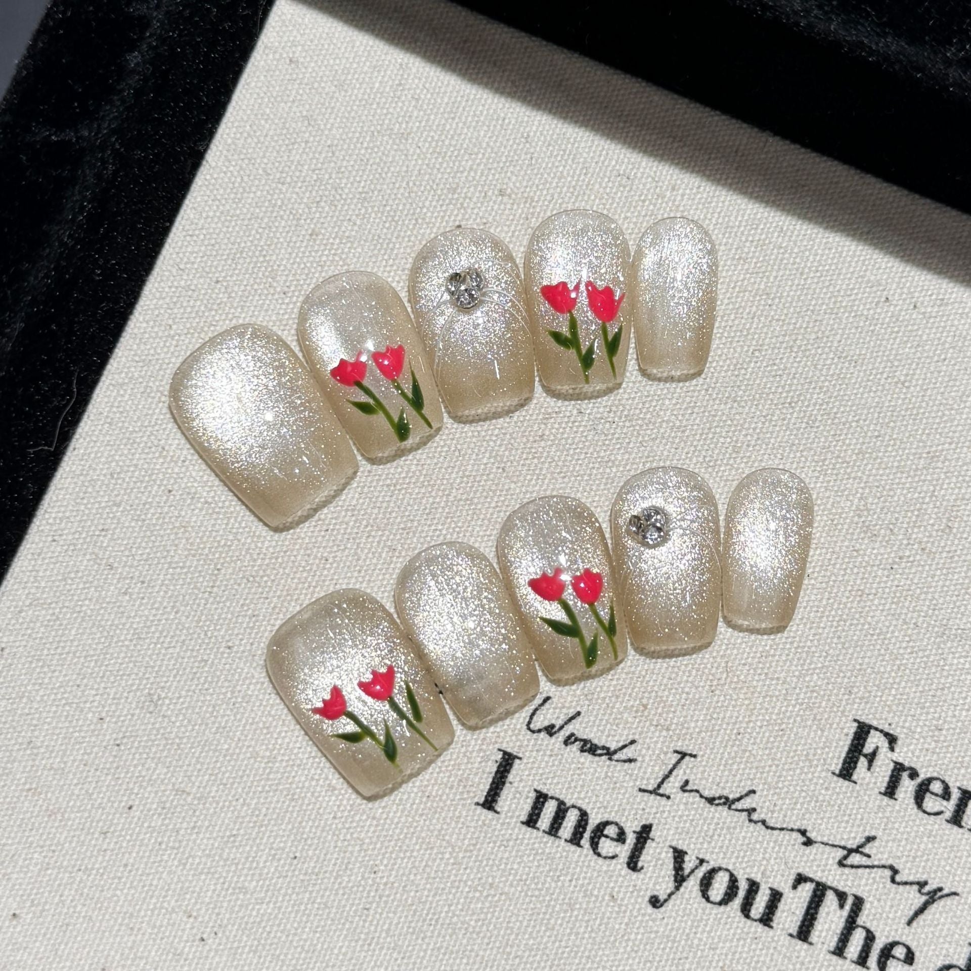 Handmade Press On Nails Short Coffin Pink mist rose