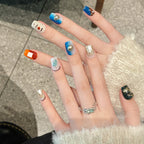 Handmade Press On Nails Short Coffin Orange sea