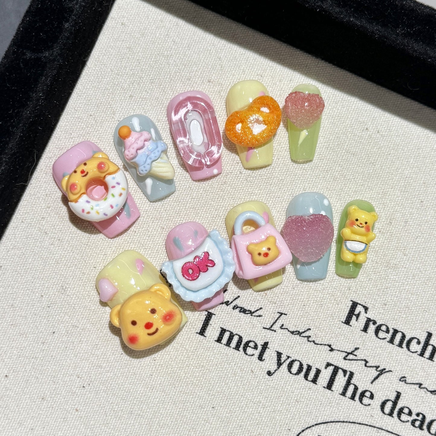 Handmade Press On Nails Medium Coffin Cute butter Bear