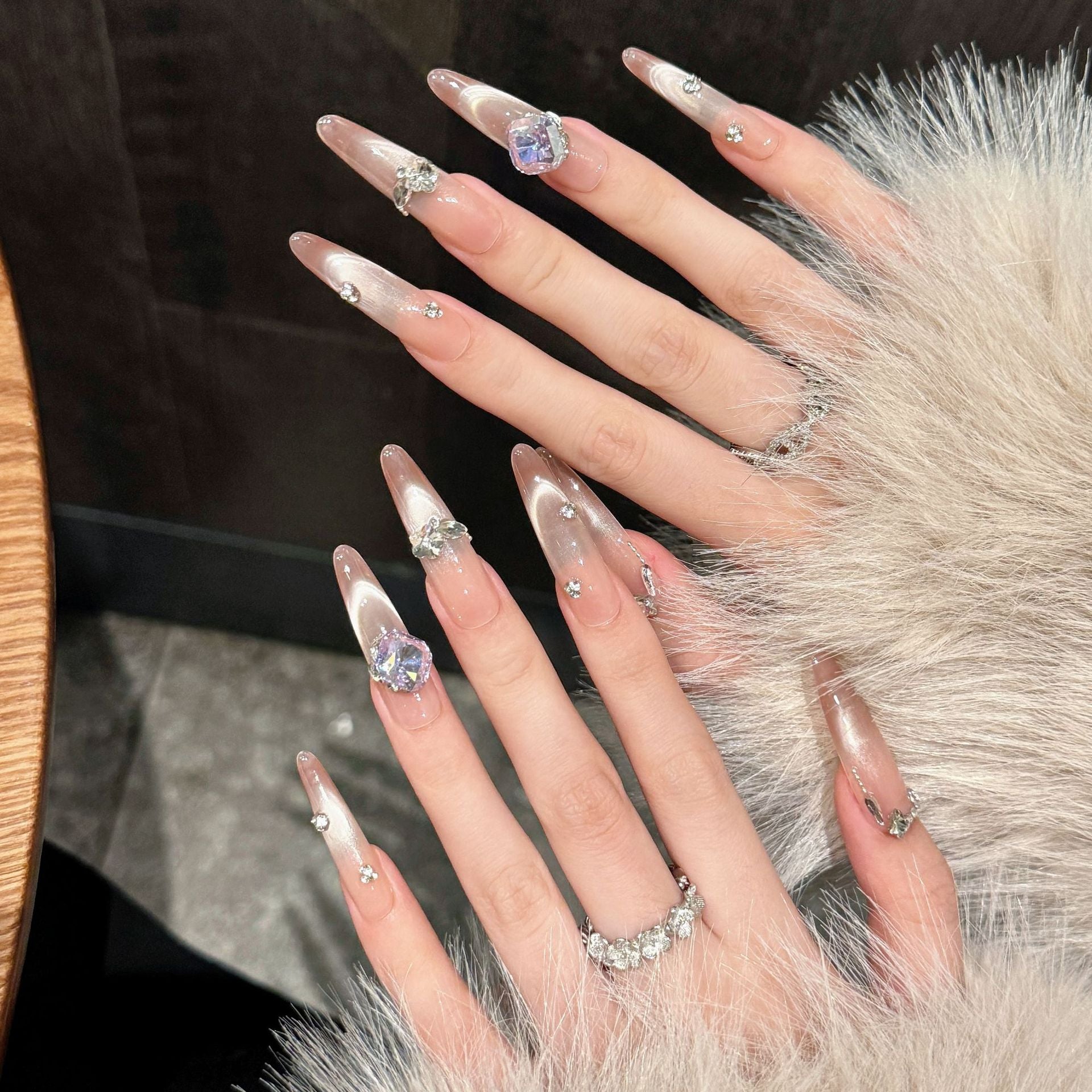 Handmade Press On Nails Long Almond Miss you so much