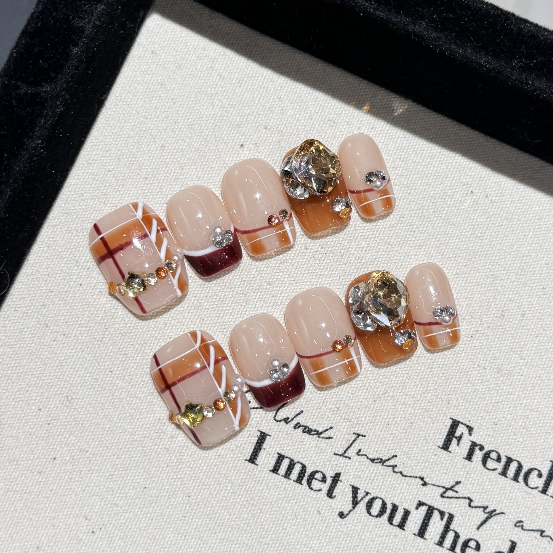 Handmade Press On Nails Short Coffin Chocolate check