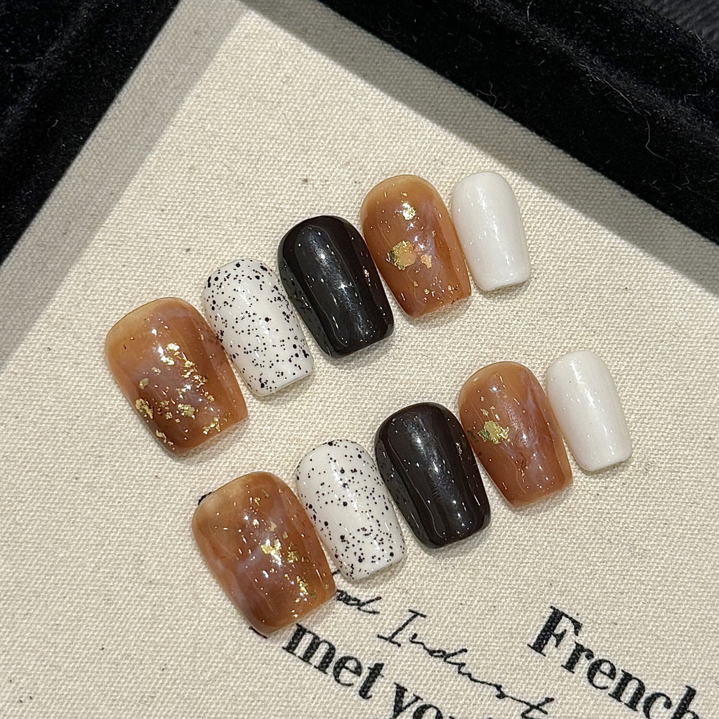 Handmade Press On Nails Short Coffin Smudged amber