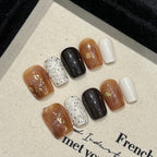 Handmade Press On Nails Short Coffin Smudged amber