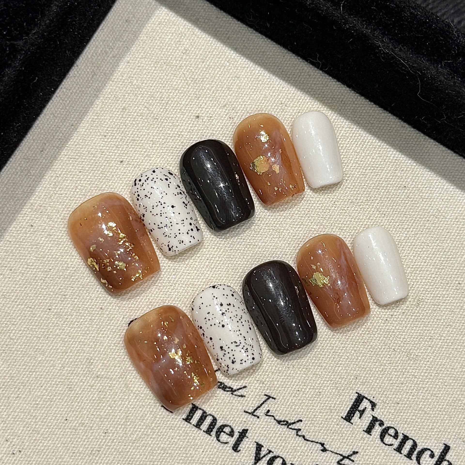 Handmade Press On Nails Short Coffin Smudged amber