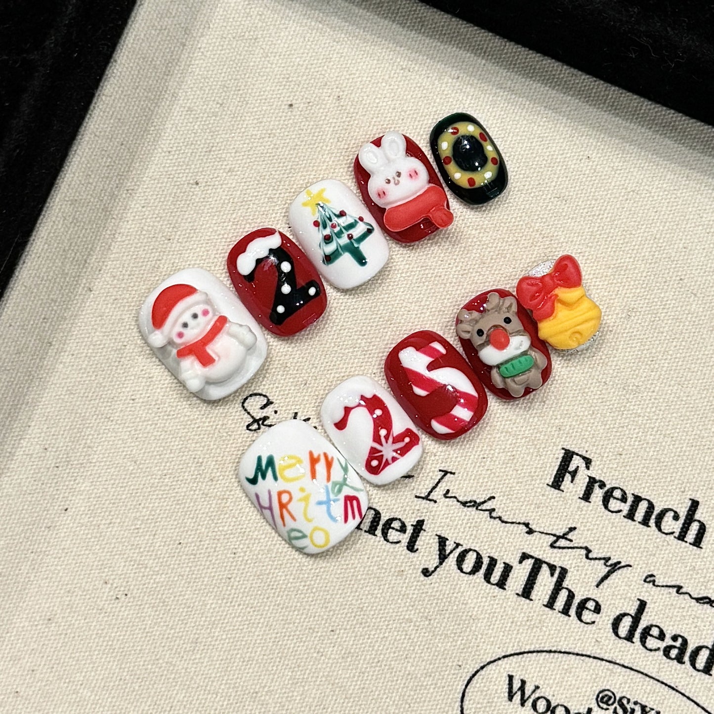 Handmade Press On Nails Short Square Celebrate Christmas