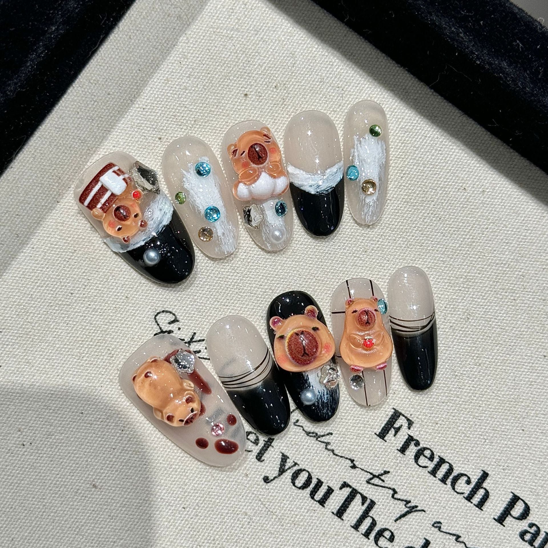 Handmade Press On Nails Medium Almond Summer in Kapibala
